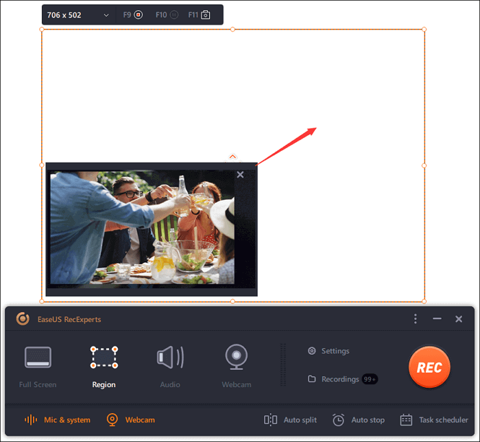 pas de grootte van de webcam aan