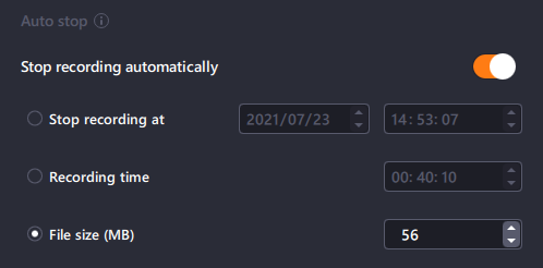 Stop de opname bij een specifieke bestandsgrootte