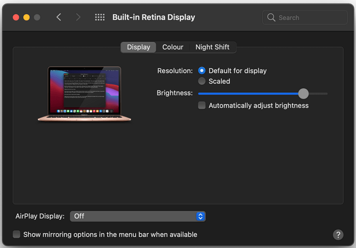 display terugzetten naar standaard