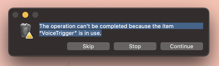 Kan het item dat in gebruik is niet verwijderen