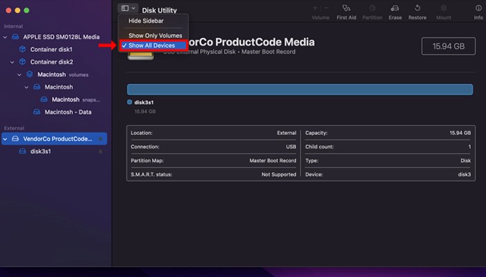 kies weergave en toon alle apparaten
