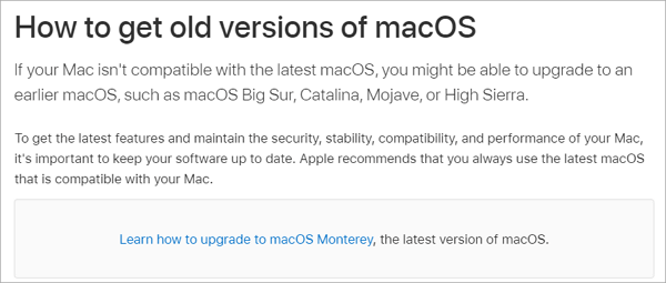 oude versies van macOS krijgen
