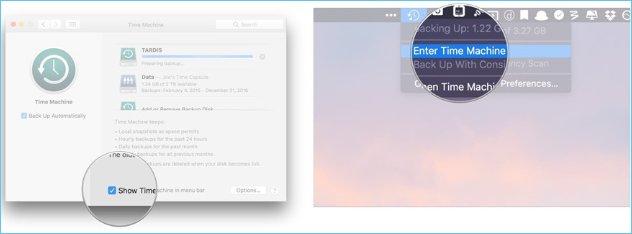 druk op enter time machine