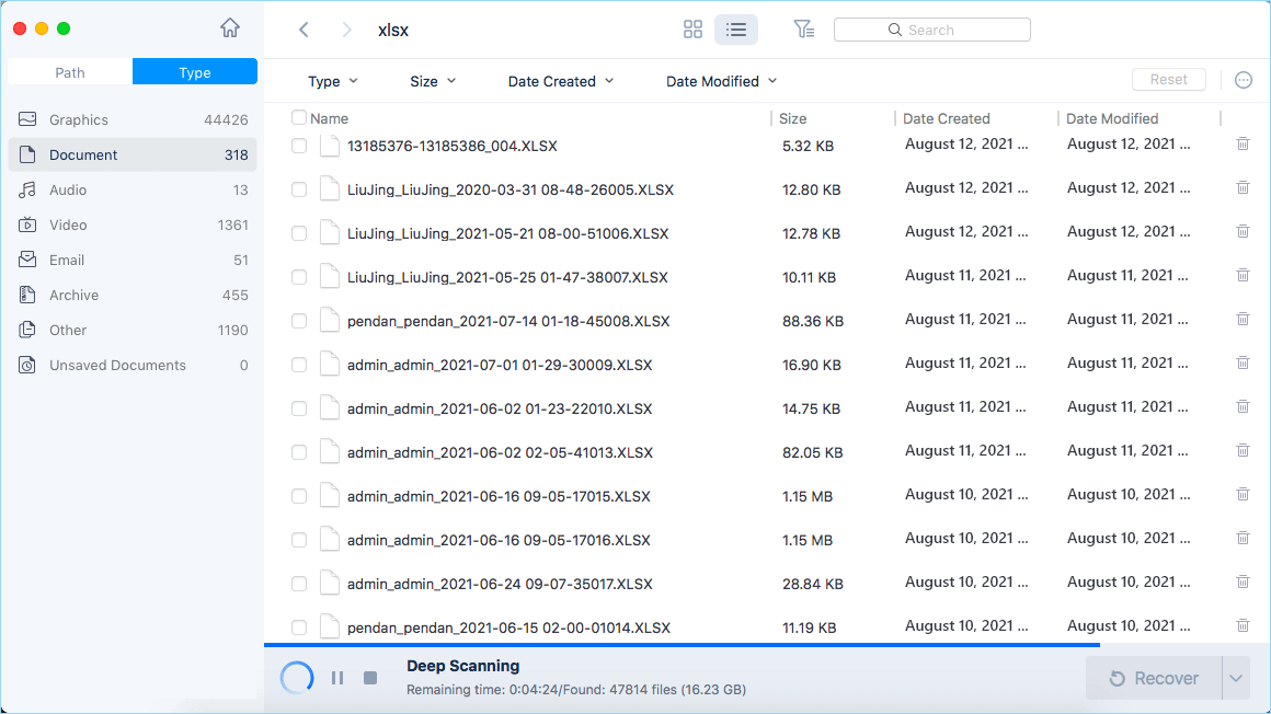 scan de geselecteerde schijf om verloren Excel-bestanden te vinden