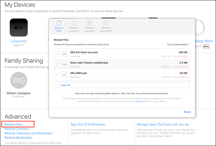 Klik op Bestanden herstellen