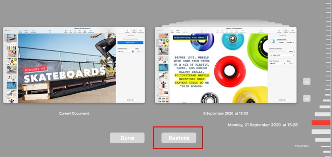 Herstel de vorige versie van het verloren document op Mac vanuit Bestandsgeschiedenis