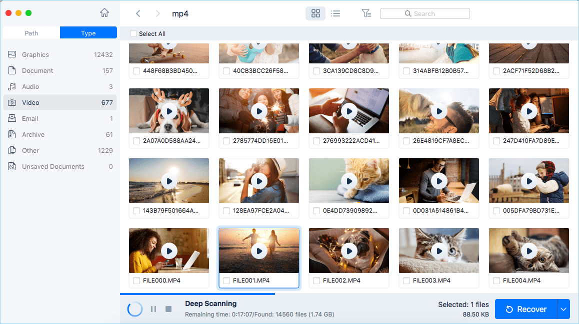 scan de geselecteerde schijf om verloren data te vinden op uw Mac