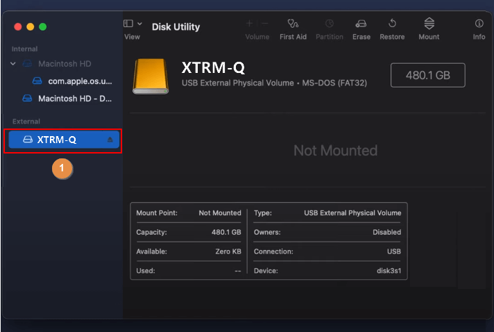 Selecteer externe harde schijf om te wissen