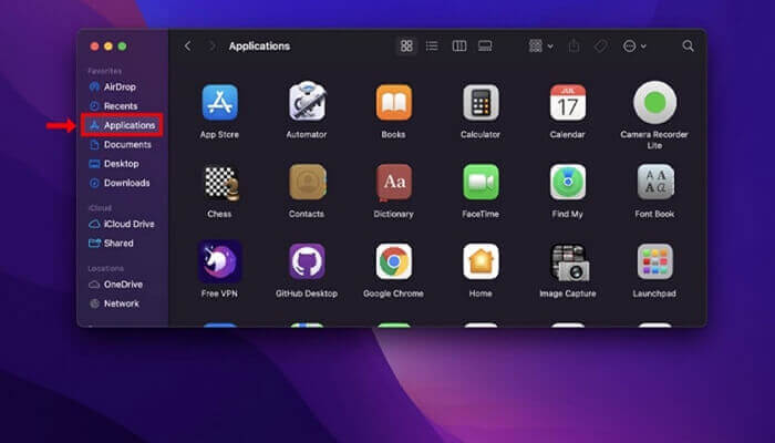 selecteer de toepassingsoptie