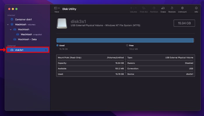 klik op de naam van uw usb
