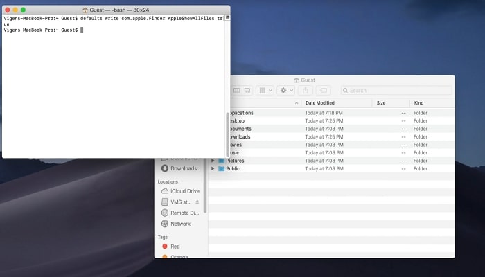 bestanden zichtbaar maken in terminal stap 2