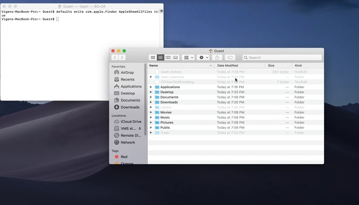 bestanden zichtbaar maken in terminal stap 4