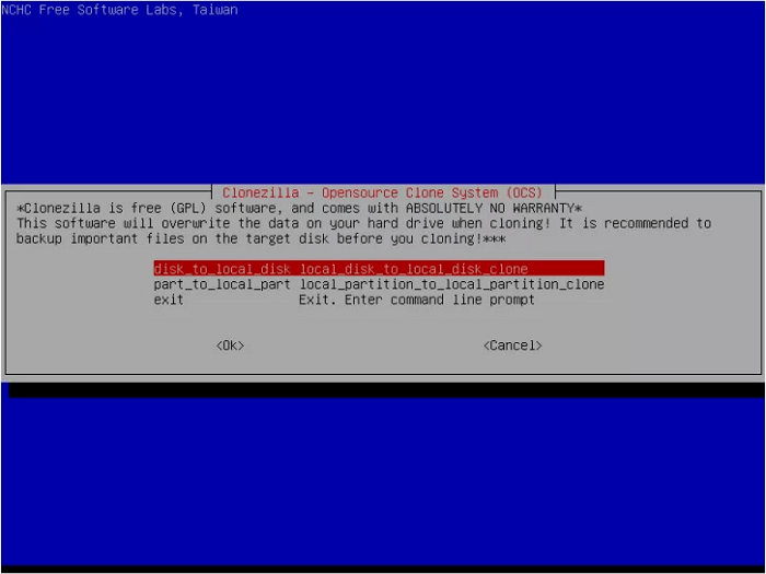 kies apparaat naar afbeelding of apparaat naar apparaat kloon