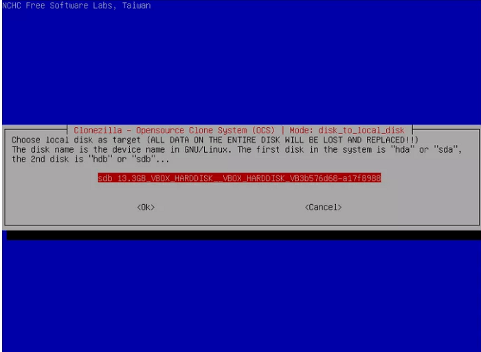 kies doelschijf om te klonen