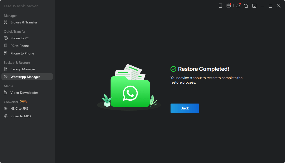 WhatsApp herstellen - herstel voltooid