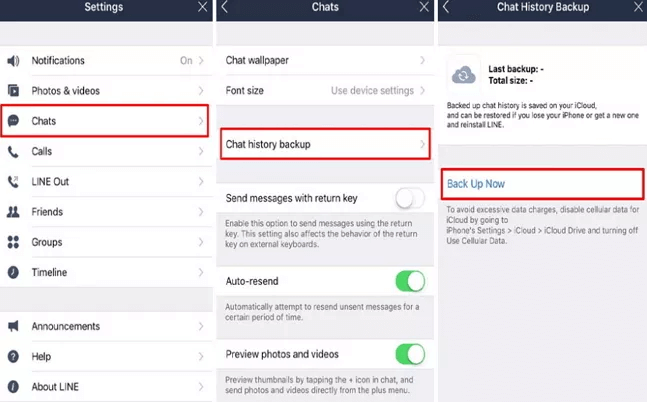 Back-up van lijnberichten op iPhone
