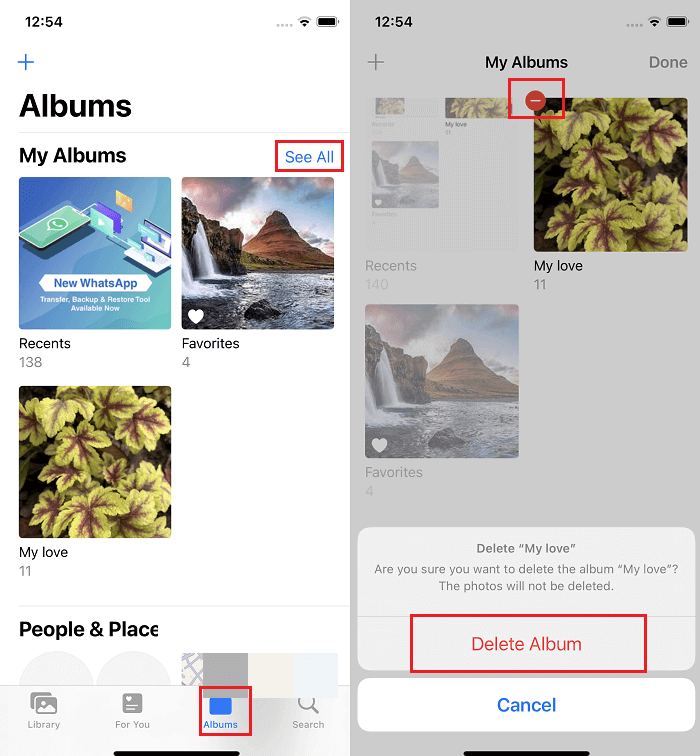 tack opening Bel terug Hoe fotoalbums op iPhone 11/12/13 te verwijderen - EaseUS