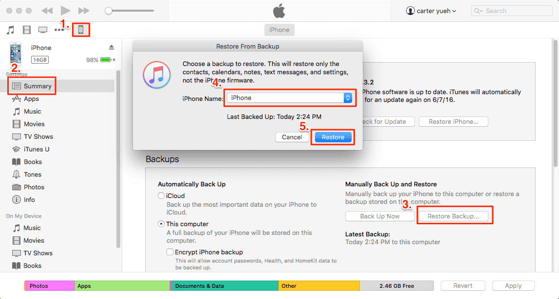 Herstel iPhone vanuit iTunes