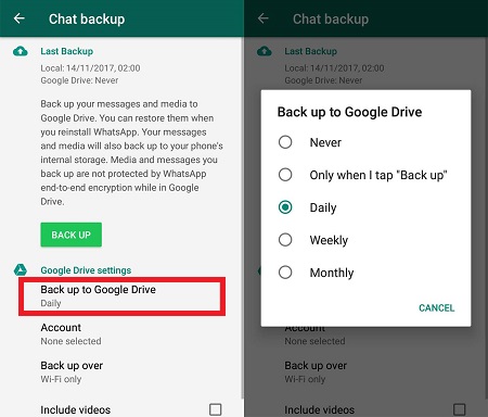 Back-up van WhatsApp-berichten naar Google Drive