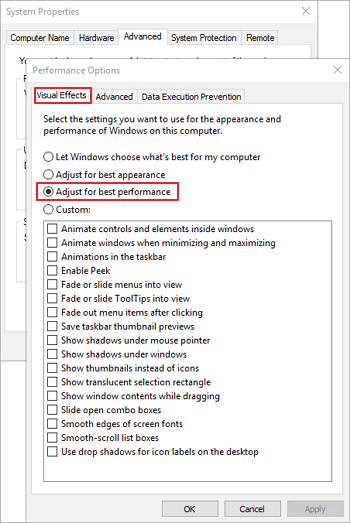 uiterlijkprestaties aanpassen in Windows 10