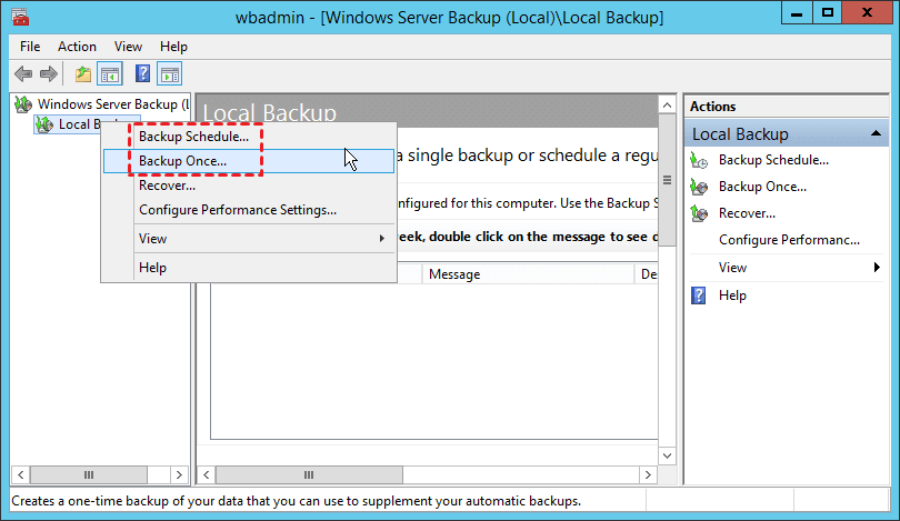 Selecteer om een back-up te maken van Windows Server