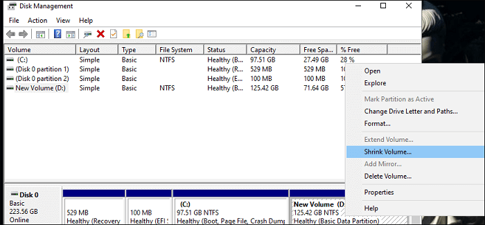 klik op de optie volume verkleinen