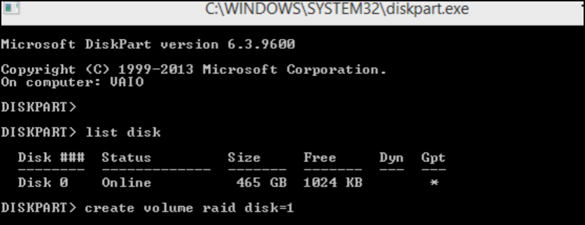diskpart raid-volume aanmaken