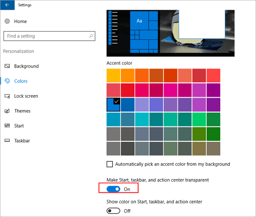 schakel transparantie uit om Windows 10 te versnellen