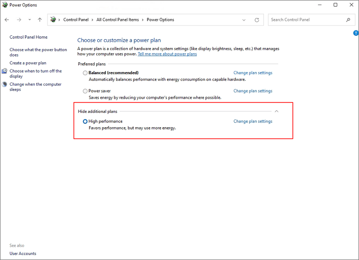 wijzig energieplan naar hoge prestaties om Win 11 te optimaliseren voor gaming