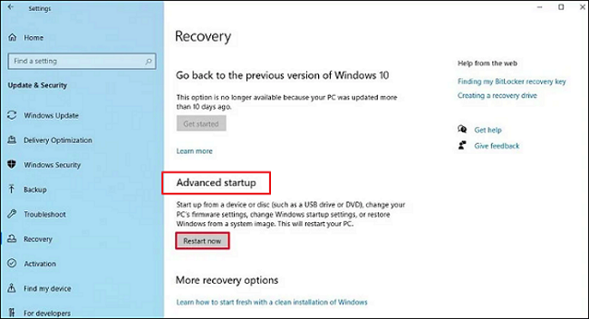 klik nu opnieuw opstarten knop