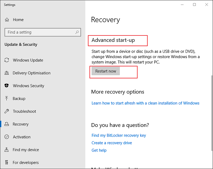 klik op de knop Nu opnieuw opstarten