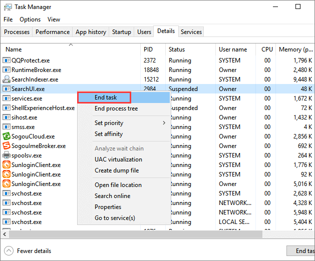 zoektaak beëindigen