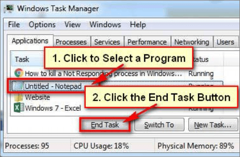 eindtaak in Windows 7