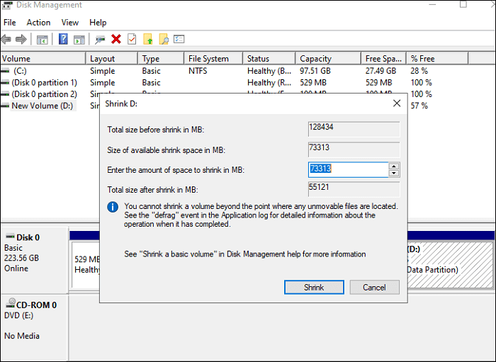 voer de hoeveelheid ruimte in om te verkleinen