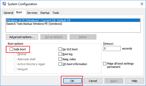 Veilige opstartmodus afsluiten