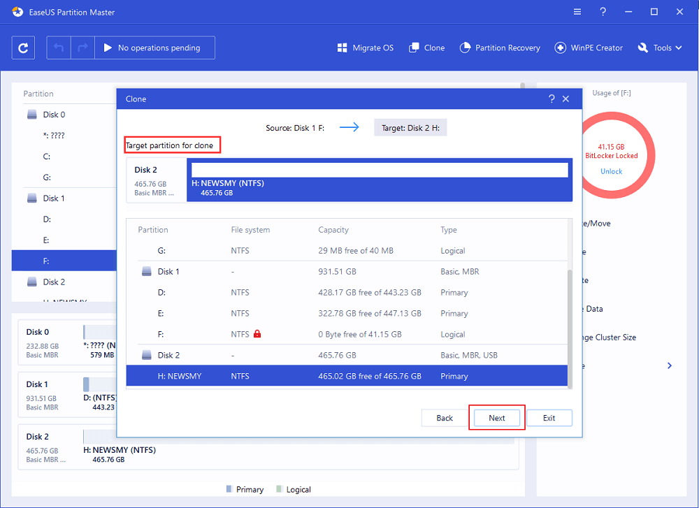 kloon Bitlocker partitie - Stap 2