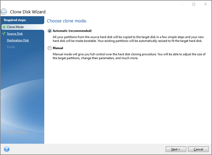 kies automatische kloonmodus