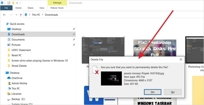 Shift + Bestanden verwijderen