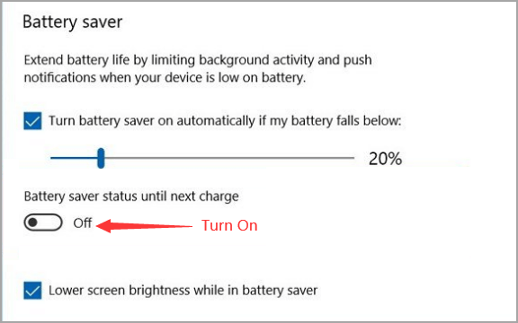 zet batterijbesparing aan - Windows 10