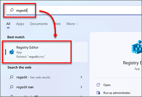 ga naar het startmenu en open de register-editor