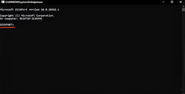 typ diskpart in cmd
