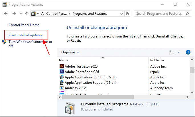 Geïnstalleerde update bekijken