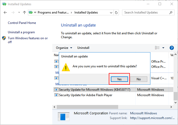 Bevestig om Windows Update te verwijderen om BSOD te repareren