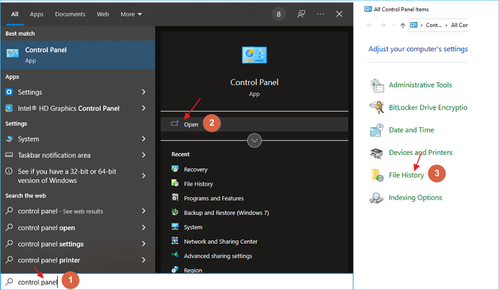 toegang tot bestandsgeschiedenis in Windows 10