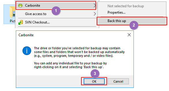 selecteer computerbestanden om een back-up te maken naar carbonite