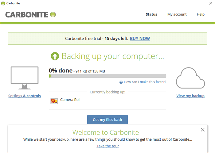 Maak een back-up van de computer naar carbonite
