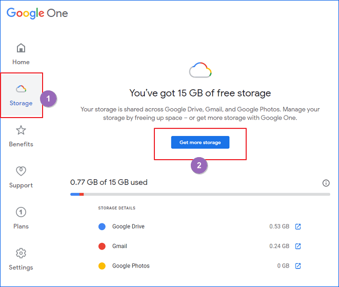Opslag in Google Drive controleren