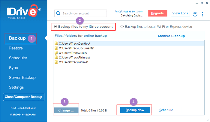 Selecteer computerbestanden om een back-up te maken naar IDrive