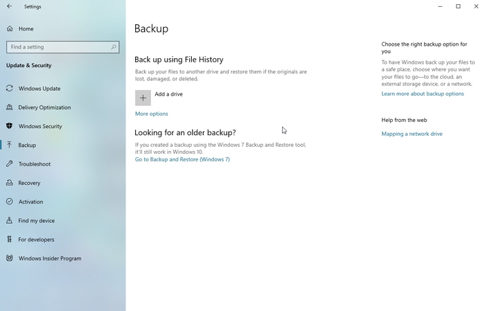 Back-up van bestandsgeschiedenis in Windows
