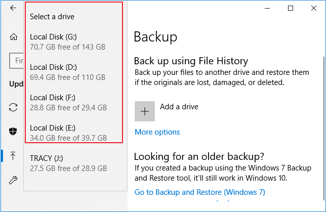 Selecteer schijf om bestanden te back-uppen